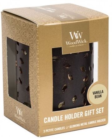 WoodWick Petite Candle Holder Gift Set - Glowing Leaf/Vanilla Bean