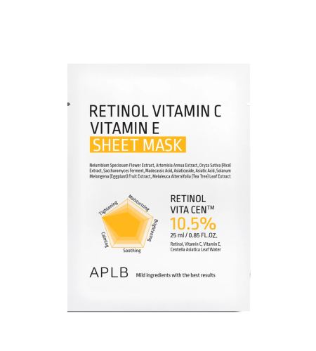 APLB Retinol Vitamin C Vitamin E Sheet Mask anti-age hydratační maska 25 ml
