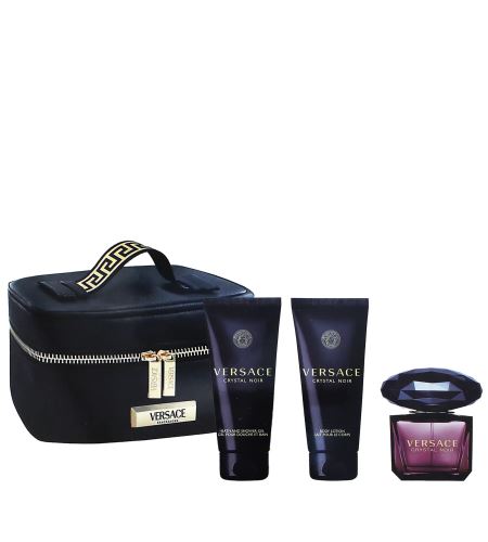 Versace Crystal Noir dárková sada pro ženy parfémovaná voda 90 ml + tělové mléko 100 ml + sprchový gel 100 ml + kosmetická taštička