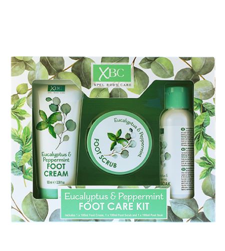 Xpel Eucalyptus & Peppermint Foot Care Kit dárková sada krém na chodidla Eucalyptus & Peppermint Foot Cream 100 ml + koupel na nohy Eucalyptus & Peppermint Foot Soak 100 ml + peeling na chodidla Eucalyptus & Peppermint Foot Scrub 100 ml