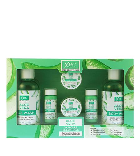 Xpel Aloe Vera Skincare Essentials dárková sada sprchový gel 150 ml + pleťový čisticí gel 150 ml + pleťové sérum 15 ml + pleťový toner 15 ml + pleťový krém 15 ml + pleťový peeling 10 ml