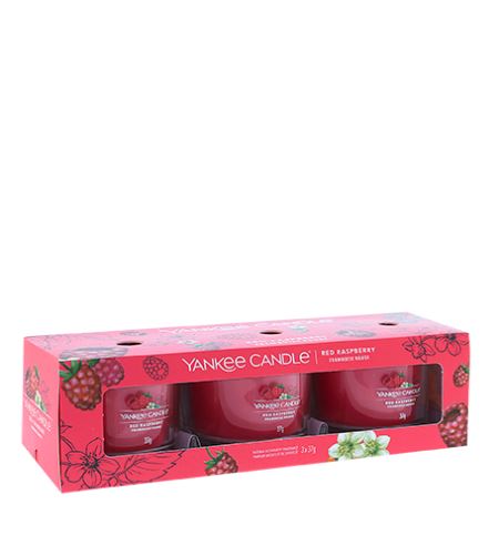 Yankee Candle Red Raspberry votivní svíčka ve skle 3 x 37 g