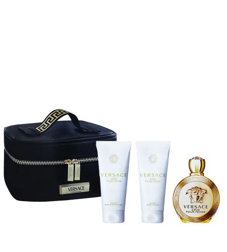 Versace Eros Pour Femme dárková sada pro ženy parfémovaná voda 100 ml + tělové mléko 100 ml + sprchový gel 100 ml + kosmetická taštička