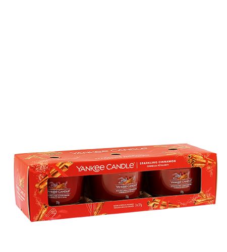 Yankee Candle Sparkling Cinnamon votivní svíčka ve skle 3 x 37 g