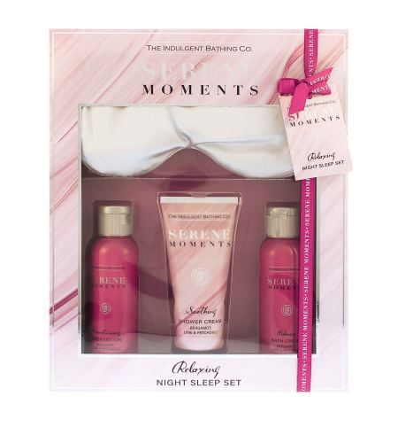The Indulgent Bathing Co. Serene Moments Relaxing Night's Sleep Set dárková sada tělové mléko 100 ml + sprchový krém 100 ml + pěna do koupele 100 ml + maska na spaní