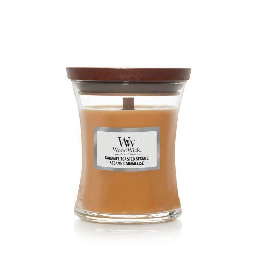 WoodWick Caramel Toasted Sesame vonná svíčka s dřevěným knotem 275 g